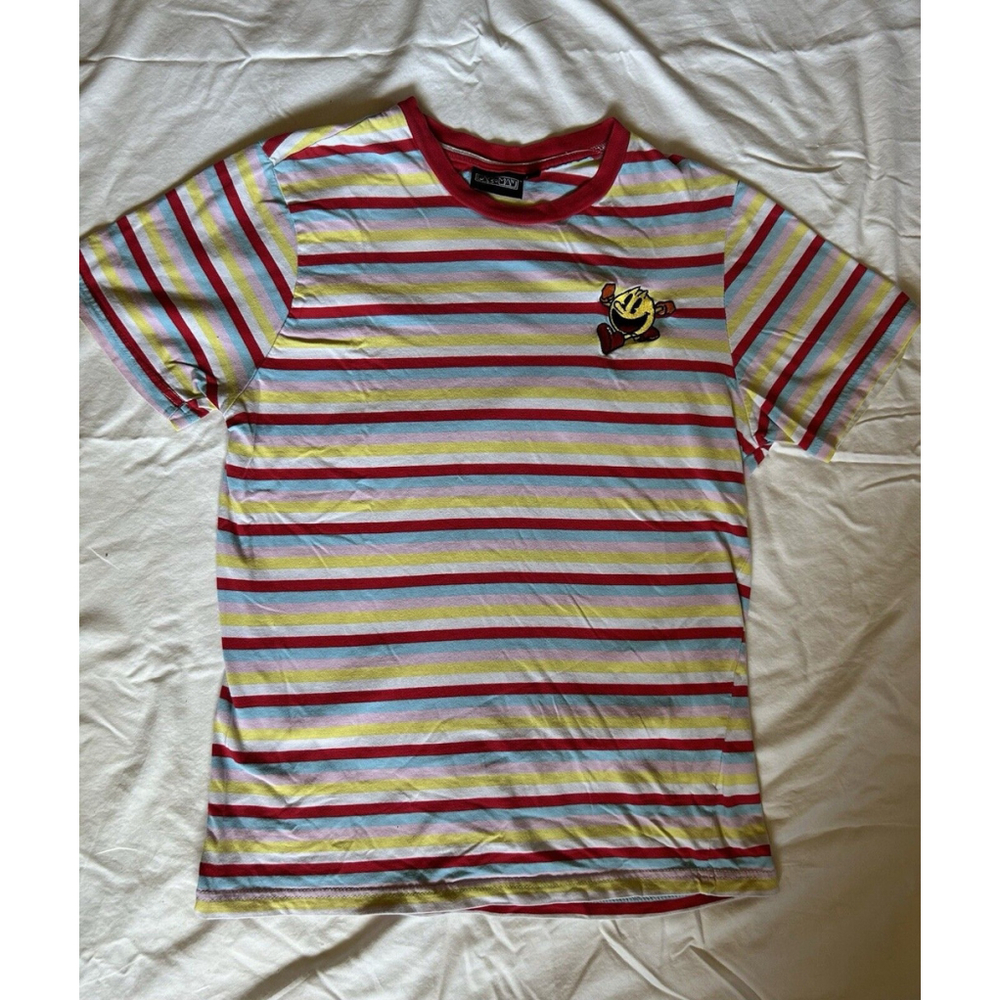 Vintage PAC-MAN Short Sleeve T Shirt Sz S Striped Multi Color